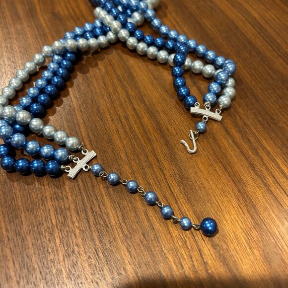 Vintage Faux Blue Pearl Necklace - 16 Inch - Picture 8 of 10